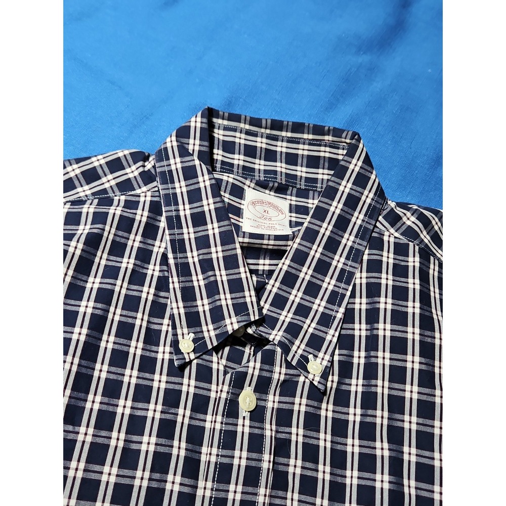 Brooks Brothers Blue and White Plaid Short Sleeve Button-down Shirt XL